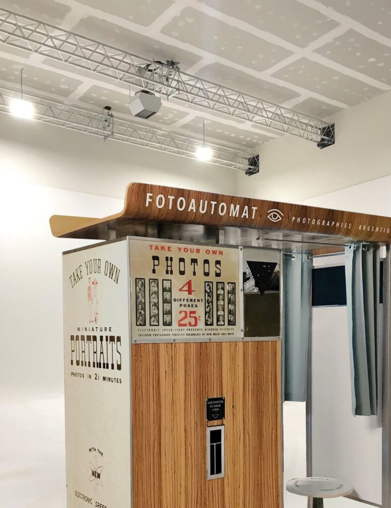 vintage wooden photo booth in a photo shooting studio