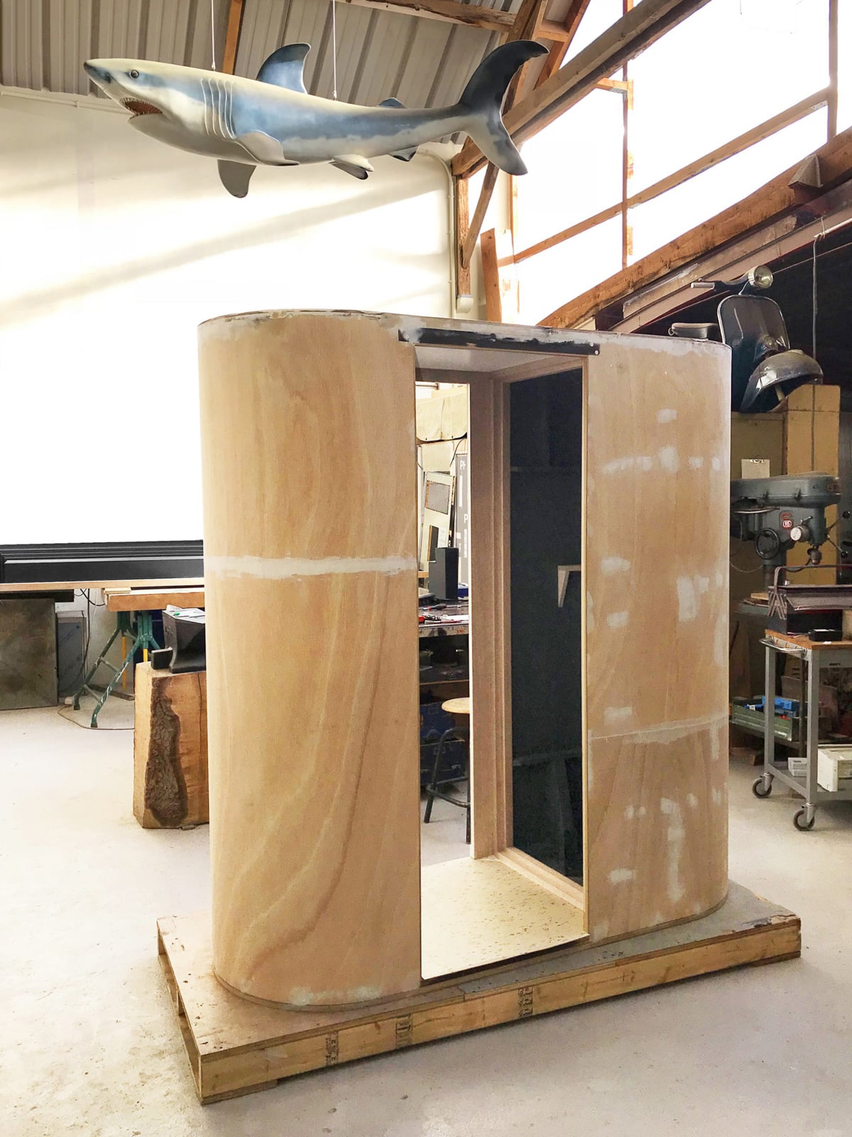 photo booth in progress in a workshop