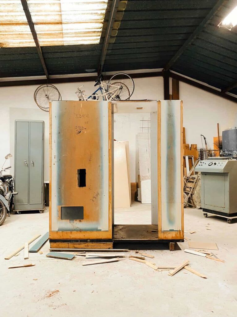 photo booth under construction in a workshop