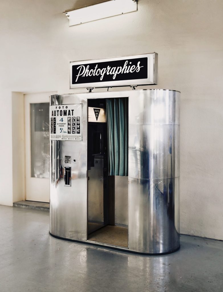 a vintage analog photobooth installed in Prague, Czech